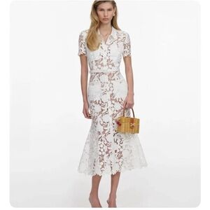 Self-Portrait NEW WHITE LACE COLLARED MIDI DRESS